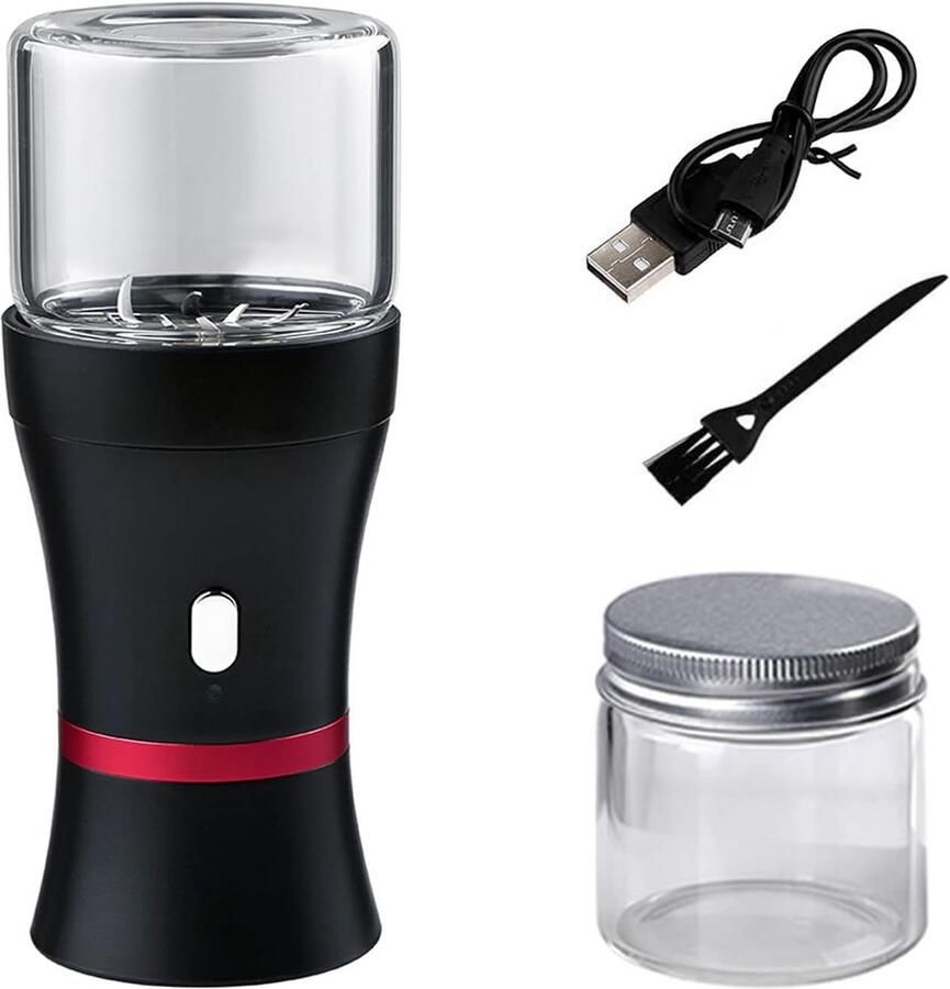 Elektrische Kruidenmolen Set USB Oplaadbaar 2 Stuks met Glazen Kamer
