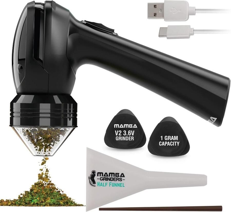 Elektrische Kruidenmolen USB Oplaadbaar Met Accessoires Zwart