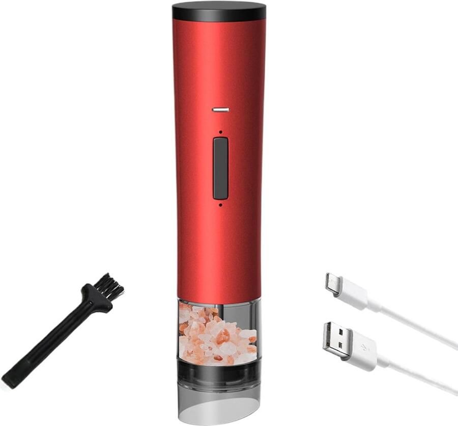 Elektrische Kruidenmolen Zout en Pepermolen Vers Malen Oplaadbaar Keramisch 23 x 5.5 cm Rood