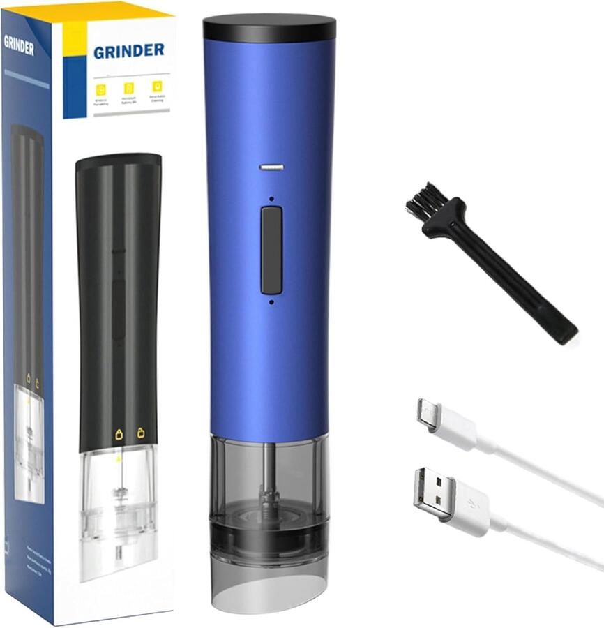 Elektrische Kruidenmolen Zoutpepermolen Opladen Vers Malen Smaak Verstelbare Maalgraad 23cm Hoog Blauw