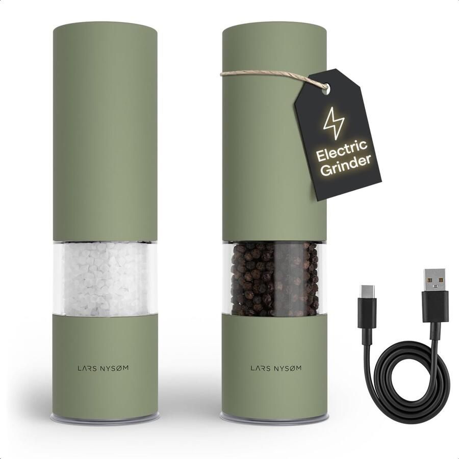 Elektrische Kruidenmolens Automatische Molens Keuken Gebruik Instelbare Keramische Molen 5.2 x 19 cm Sage Green