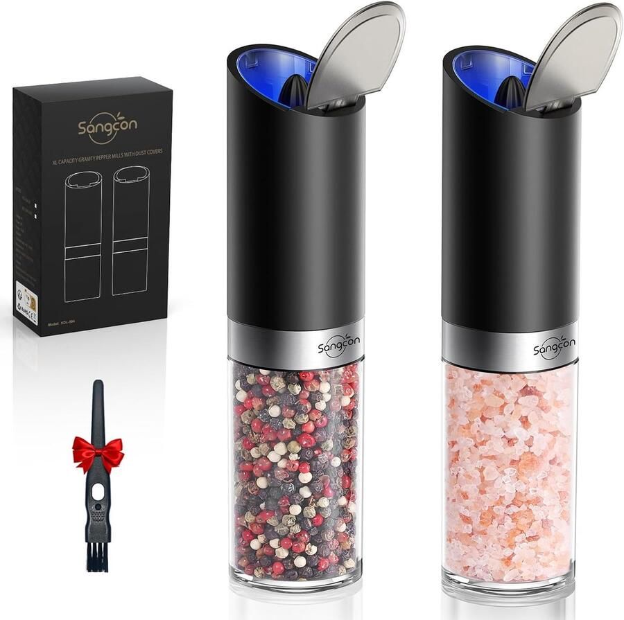 Elektrische Kruidenmolens Zout Peper Molens Snel Kruiden Malen Zwaartekracht Bediening Grote Capaciteit Zwart