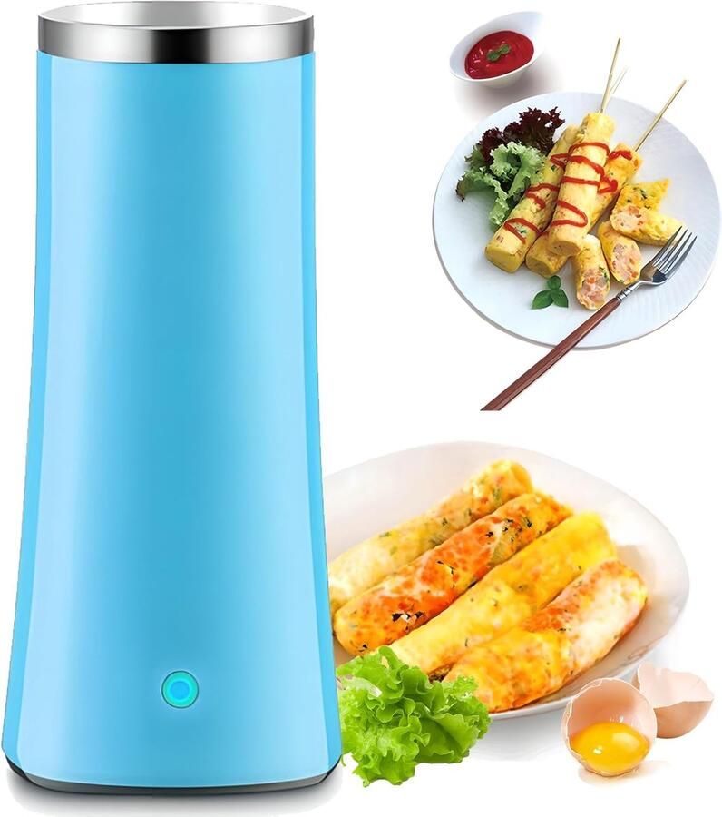 Elektrische loempiamaker omeletmaker met antiaanbaklaag van roestvrij staal en automatisch rijzen na 9 minuten eierkokerworstmachine (blauw)