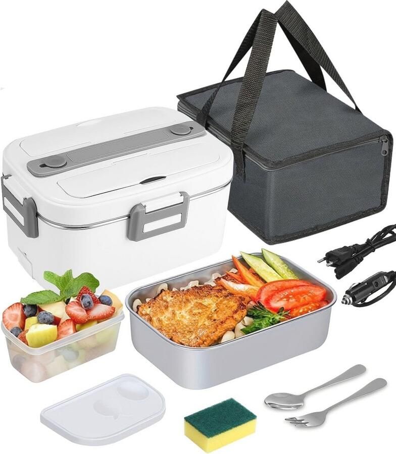 Elektrische Lunchbox 3-in-1 12 24 220V 1 8 L Warmhoudbox met Bestek en Geïsoleerde Lunchtas voor Volwassenen