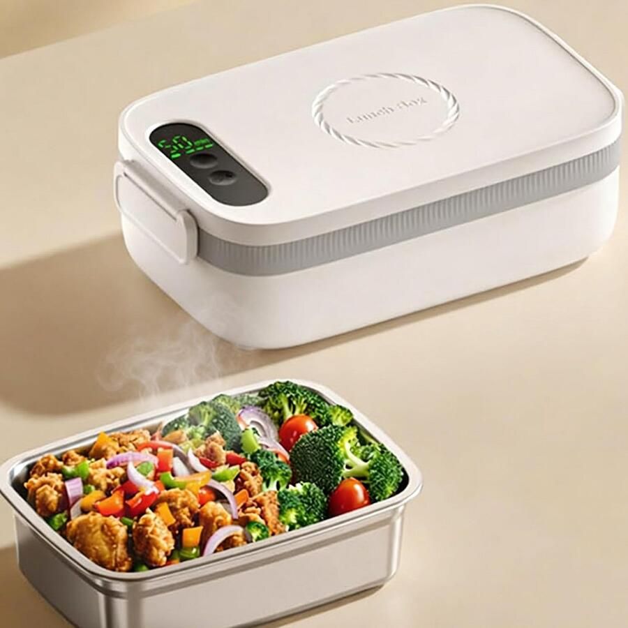 Elektrische Lunchbox Draagbare Oven Warme Maaltijden Onderweg Krachtige Batterij 1 Liter Inhoud Zwart