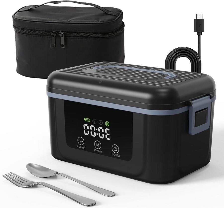 Elektrische Lunchbox Draagbare Oven Warme Maaltijden Onderweg Met 18.000 mAh Batterij 1.5 Liter Zwart