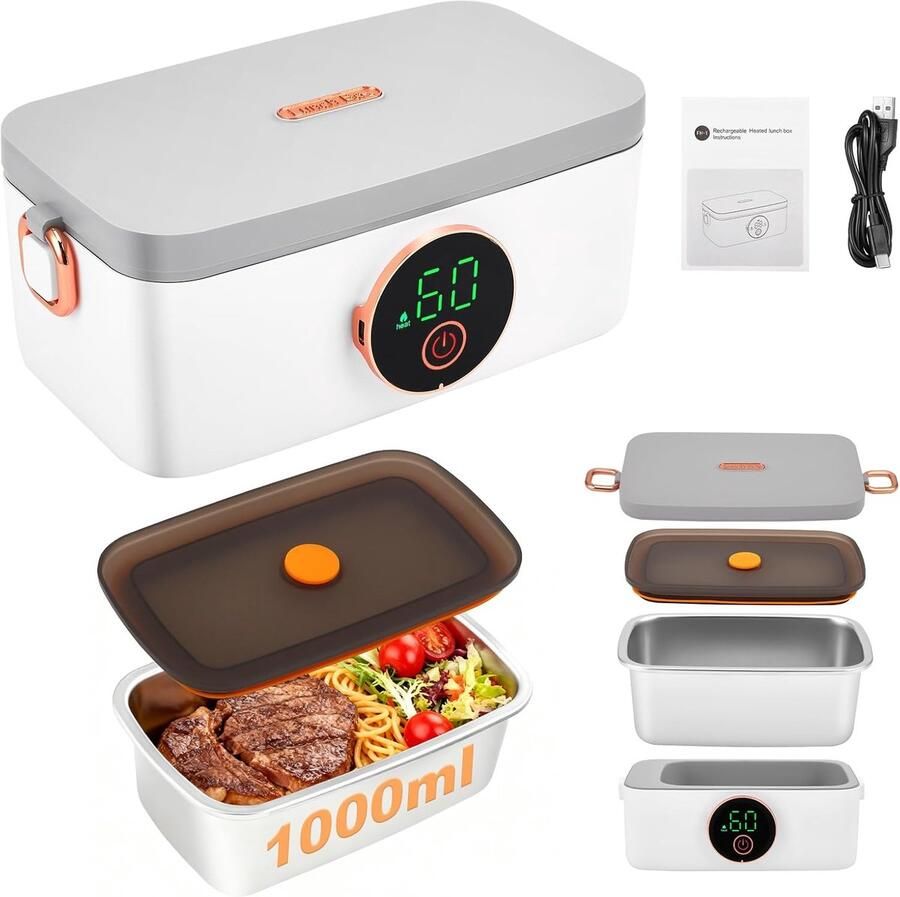 Elektrische Lunchbox Draagbare Verwarmer Warme Maaltijden Met Ingebouwde Accu 1 Liter Inhoud