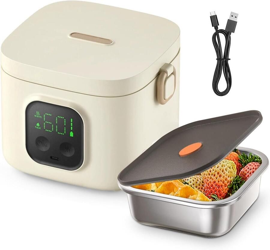 Elektrische Lunchbox Warmhoudbox Onderweg Eten Met Accu 800 ml Zwart