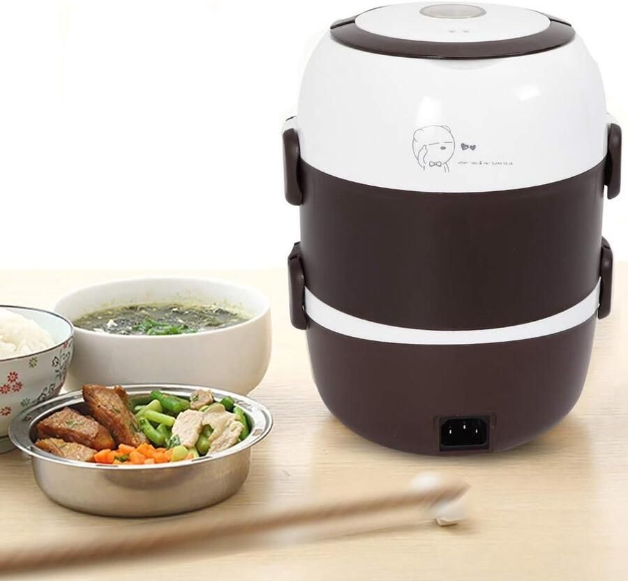 Elektrische Lunchbox Mini Rijstkoker Maaltijden Opwarmen 3 Lagen Ontwerp 2 Liter Rood