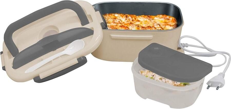 Elektrische Lunchbox Opwarm Lunchtrommel Warme Maaltijd Onderweg Roestvrij Staal Binnenkant 450 ml + 60 ml Grijs