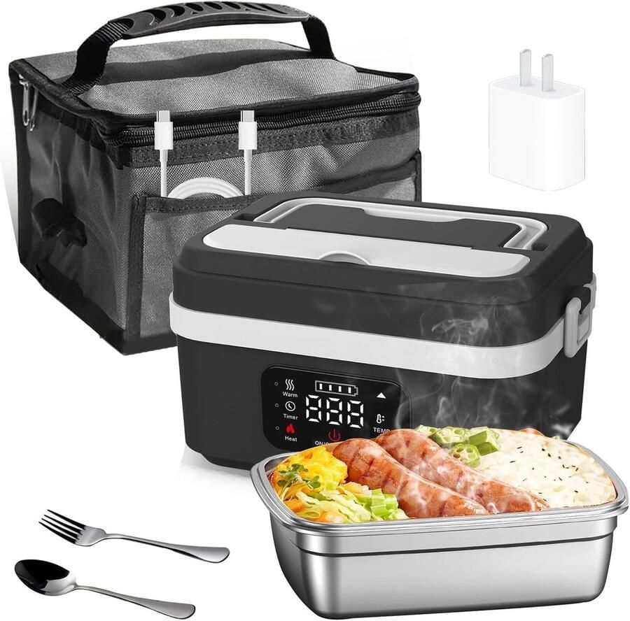 Elektrische Lunchbox Opwarmbare Maaltijdhouder Onderweg Eten Ingebouwde Batterij 1 Liter Capaciteit