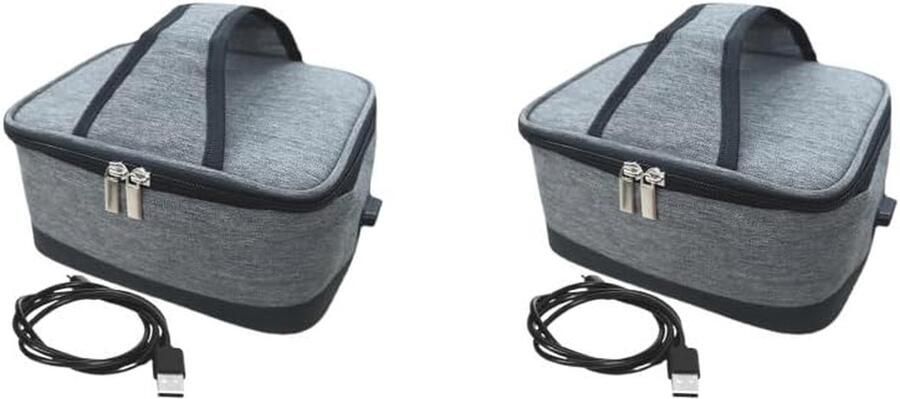 Elektrische Lunchbox Set Verwarmde Tas Warm Eten Meenemen USB Verwarming 22x16x10cm Grijs