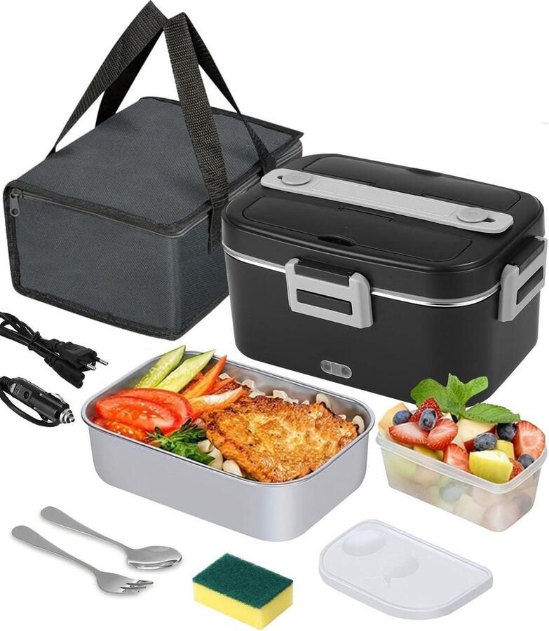 Elektrische Lunchbox Thermo Lunchbox Opwarmen Warme Maaltijd Onderweg 3-in-1 Voltage Opties 1.8L Container Zwart