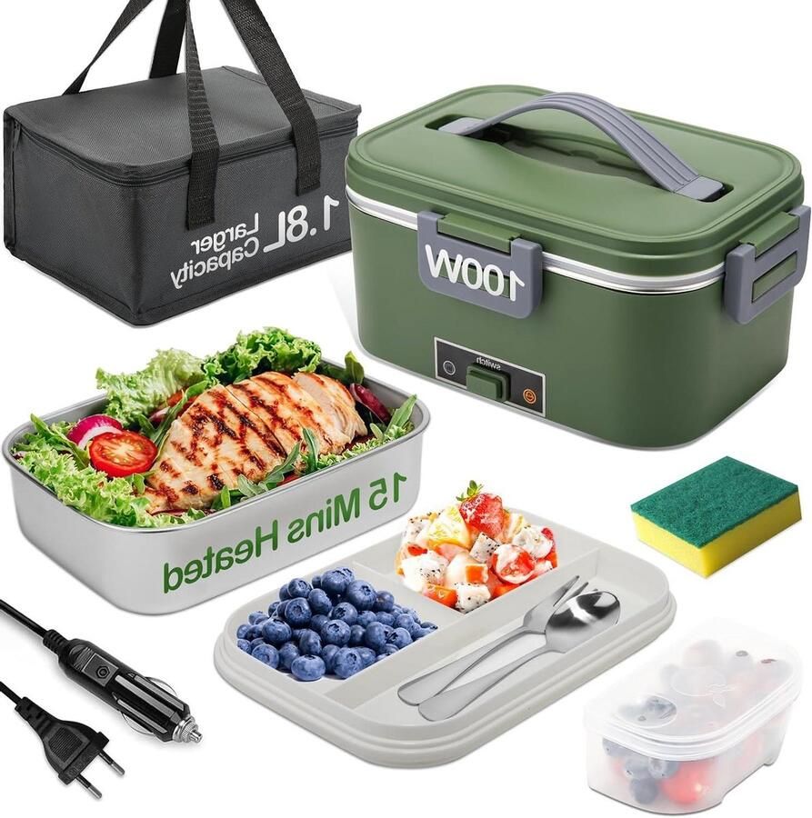 Elektrische Lunchbox Verwarmbare Bento Box Onderweg Eten Opwarmen 100W Snellere Verwarming 1.8L Inhoud Wit