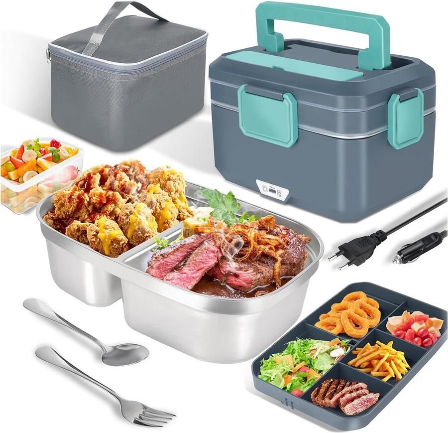 Elektrische Lunchbox Verwarmbare Broodtrommel Warme Maaltijden Onderweg 35 Liter Groot Volume 90W Grijs
