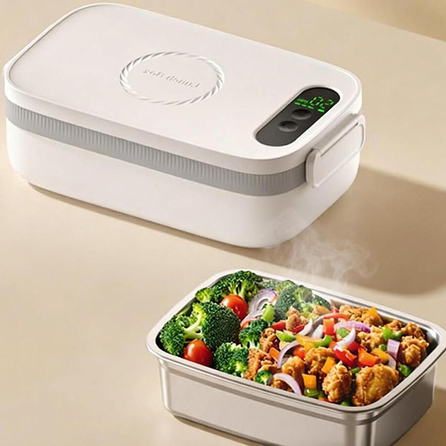 Elektrische Lunchbox Verwarmde Lunchtrommel Onderweg Eten Opwarmen Draadloos Met Batterij 1 Liter Wit