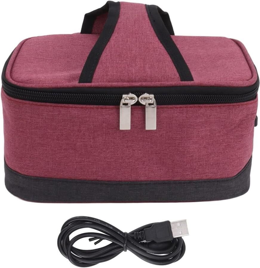 Elektrische Lunchbox Verwarmbare Tas Onderweg Eten Constante Verwarming 22 x 17 x 10 cm Bordeaux