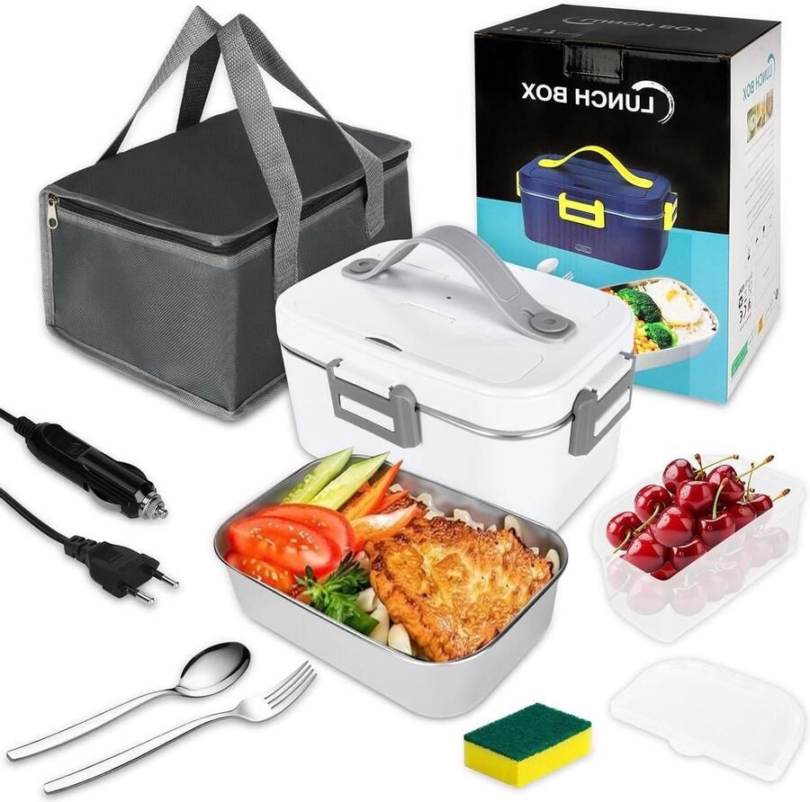 Elektrische Lunchbox Verwarmbare Voerdoos Onderweg Eten Opwarmen Drievoudige Voltage Ondersteuning 1.8L Zilver