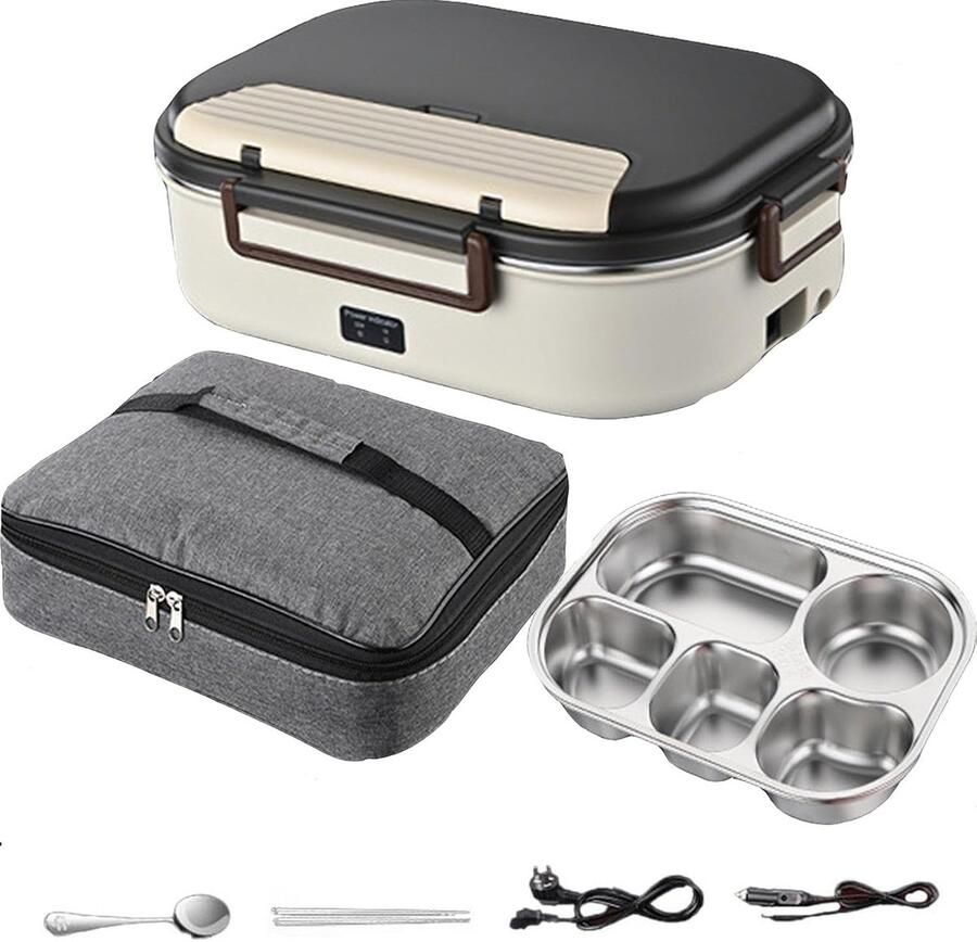 Elektrische Lunchbox Verwarmde Bentobox Onderweg Eten No-Fill Verwarming 1.2 L Beige