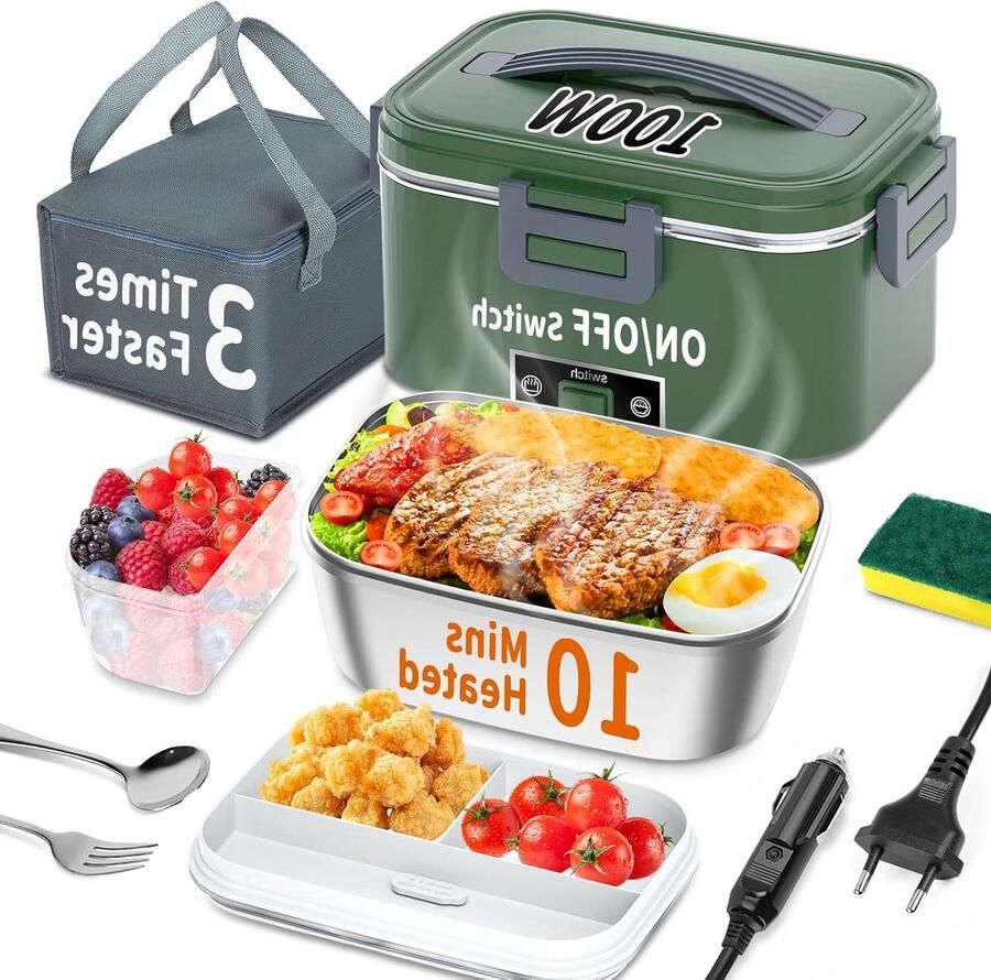 Elektrische Lunchbox Verwarmde Broodtrommel Onderweg Eten Opwarmen Supersnelle Verwarmingsfunctie 18 Liter Grijs