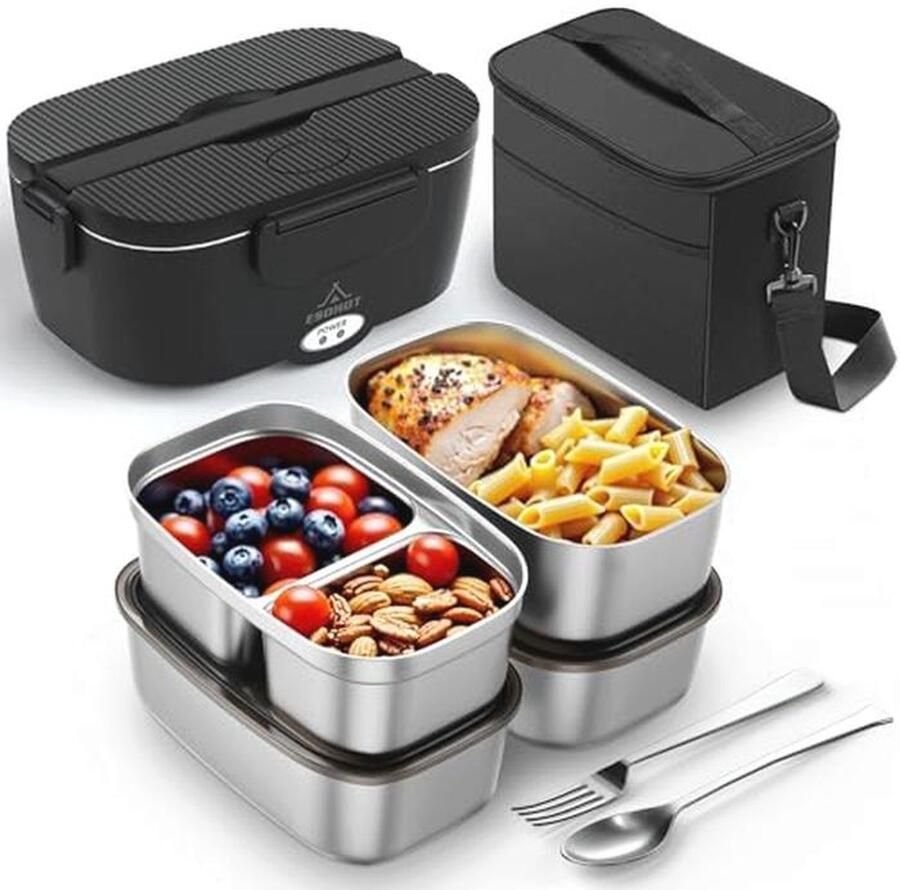 Elektrische Lunchbox Verwarmde Broodtrommel voor Auto en Thuis Snel Opwarmen en Lekvrije RVS Binnenbak