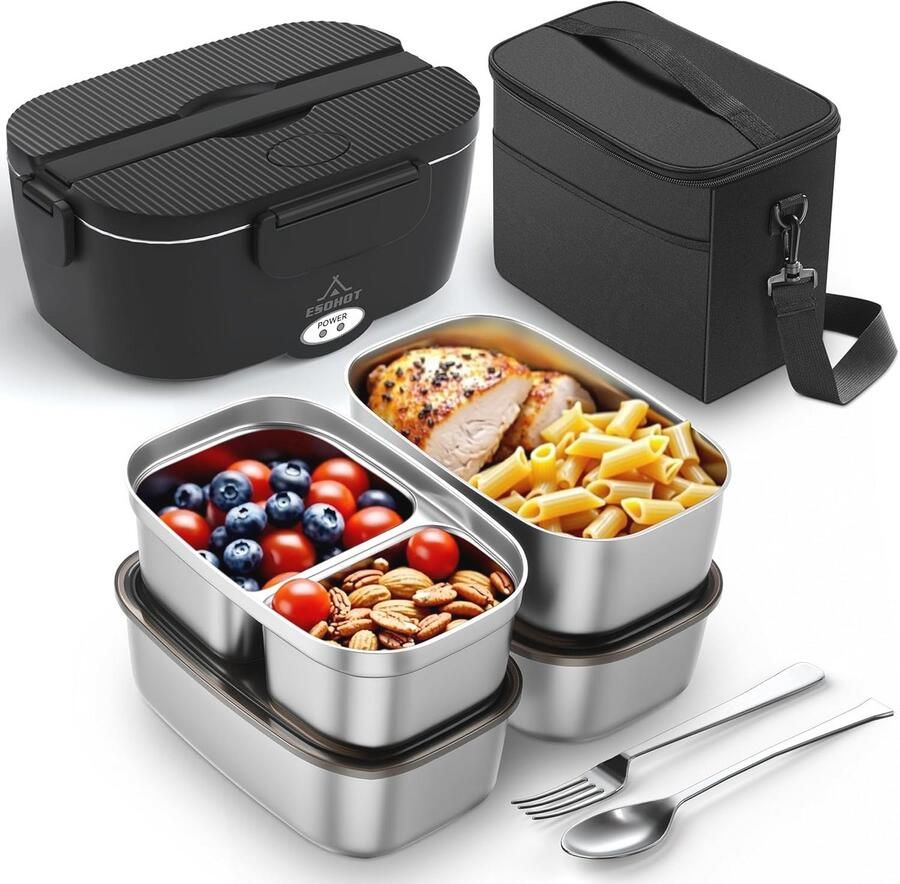 Elektrische Lunchbox Verwarmde Broodtrommel voor Auto en Thuis Snel Opwarmen en Lekvrije RVS Binnenbak