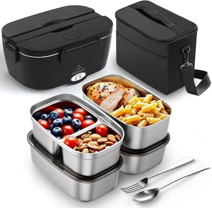 Elektrische Lunchbox Verwarmde Broodtrommel voor Auto en Thuis Snel Opwarmen en Lekvrije RVS Binnenbak