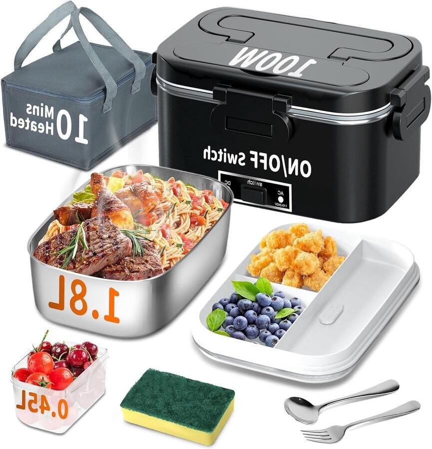 Elektrische lunchbox Verwarmde broodtrommel Warme maaltijd onderweg 3-in-1 aansluitingen 18 liter capaciteit Groen en blauw