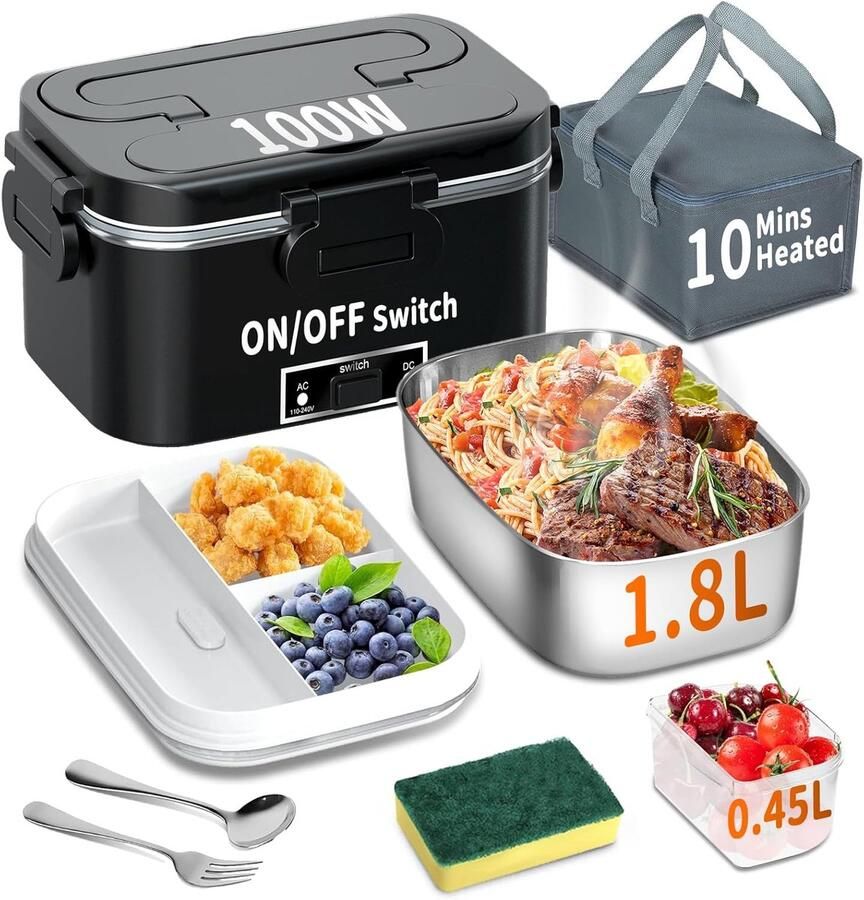 Elektrische lunchbox Verwarmde broodtrommel Warme maaltijd onderweg 3-in-1 aansluitingen 18 liter inhoud Groen blauw