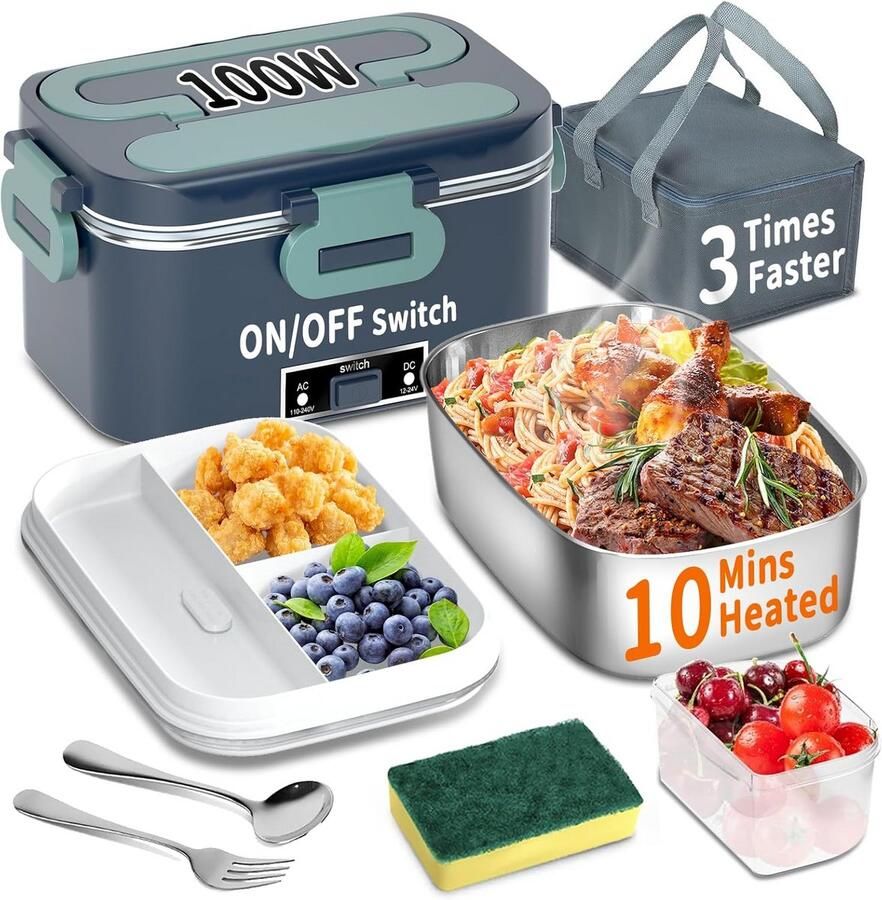 Elektrische lunchbox Verwarmde broodtrommel Warme maaltijd onderweg 3-in-1 snelverwarming 1.8 Liter inhoud Zwart