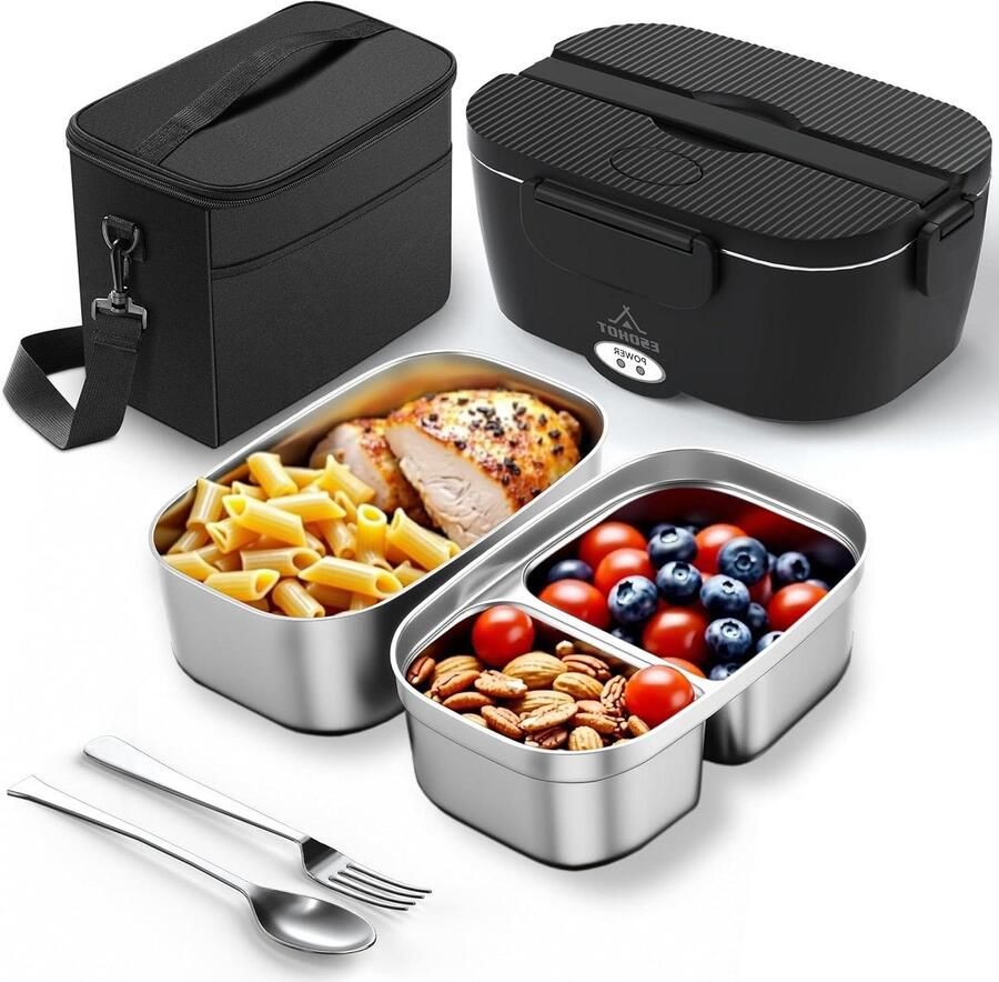 Elektrische Lunchbox Verwarmde Broodtrommel Warme Maaltijden Onderweg 3-in-1 Voedselverwarmer 15 Liter Inhoud Zwart