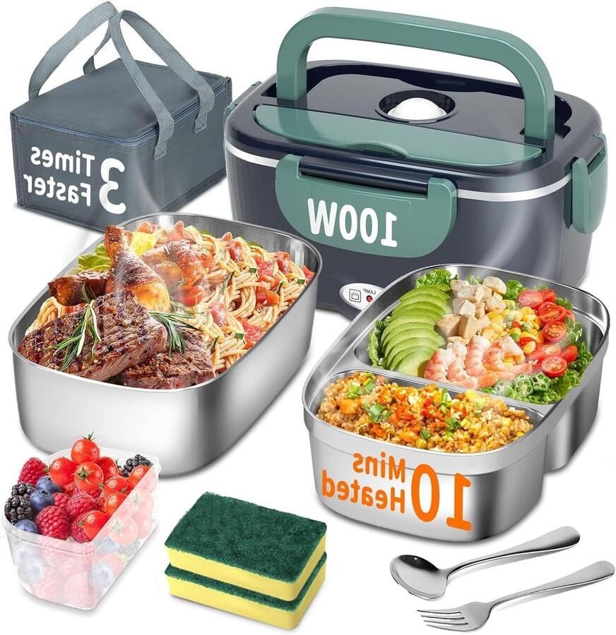 Elektrische Lunchbox Verwarmde Broodtrommel Warme Maaltijd Onderweg Supersnel Verwarmen 1.5 Liter Capaciteit Grijs