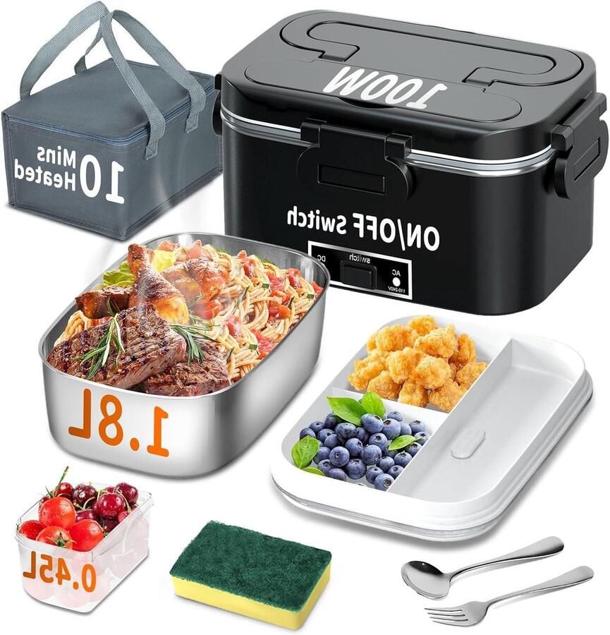 Elektrische Lunchbox Verwarmde Broodtrommel Warme Maaltijden Onderweg 3-in-1 Aansluitingen 1.8 Liter Capaciteit Groen Blauw