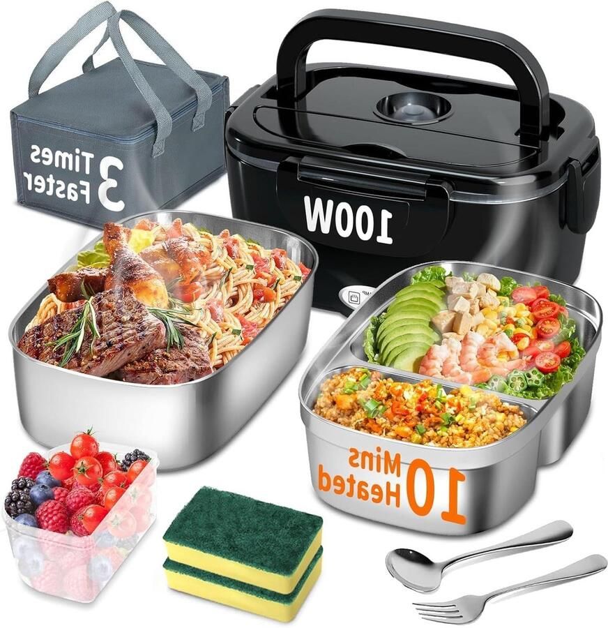 Elektrische Lunchbox Verwarmde Broodtrommel Warme Maaltijden Onderweg Snelle Opwarming 1.5 Liter Zilver