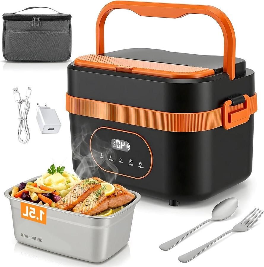 Elektrische Lunchbox Verwarmde Lunchbox Onderweg Eten Draadloos Oplaadbaar 15 l Grijs