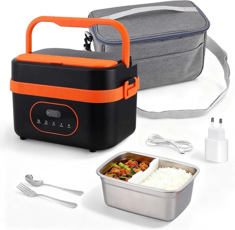 Elektrische Lunchbox Verwarmde Maaltijdbox Onderweg Eten Draadloos Oplaadbaar 1 Liter Capaciteit Oranje