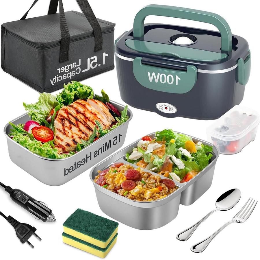 Elektrische Lunchbox Verwarmde Voedseldoos Warme Maaltijden Onderweg Sneller Opwarmen 100W 15 Liter Blauw