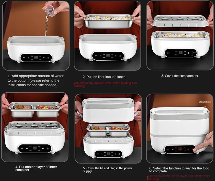 Elektrische Lunchbox Voedsel Warmer Warme Maaltijden Onderweg Dubbellaags Geïsoleerd 2 Liter Wit