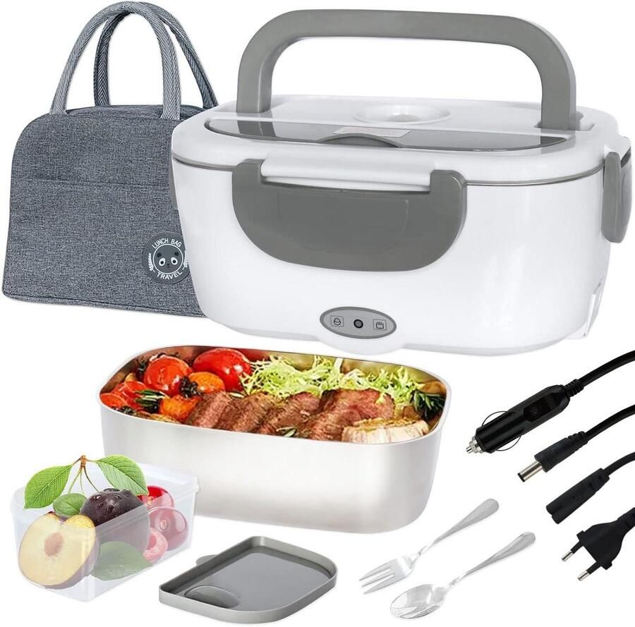 Elektrische Lunchbox Voedselverwarmer Broodtrommel Onderweg Eten Met Bestekvak 15 Liter Grijs