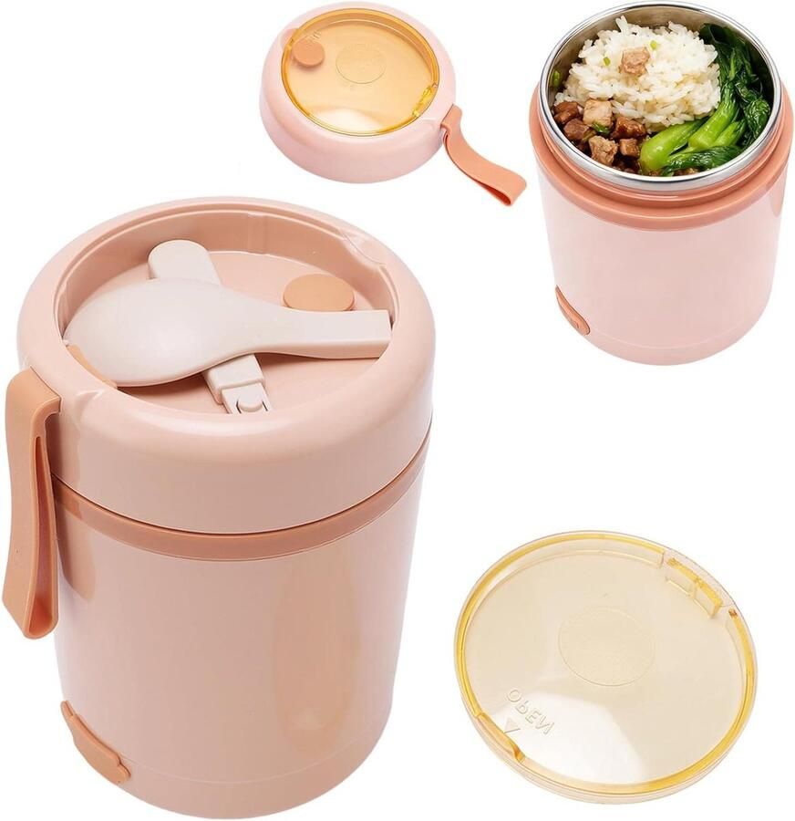 Elektrische Lunchbox Voedselverwarmer Lunchtrommel Onderweg Eten Opwarmen Lekvrij Ontwerp 600 ml Rozeachtig