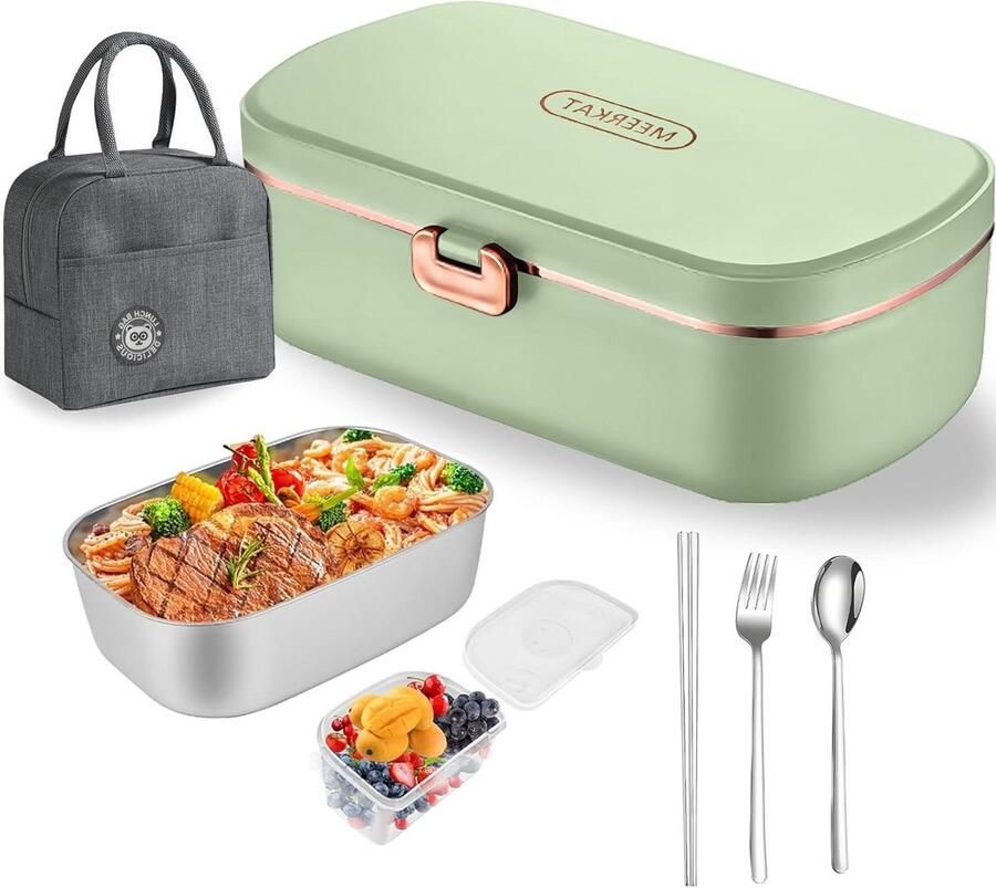 Elektrische Lunchbox Voedselverwarmer Thermos Warm Eten Onderweg Waterloze Verwarmingstechnologie 12 Liter Groen