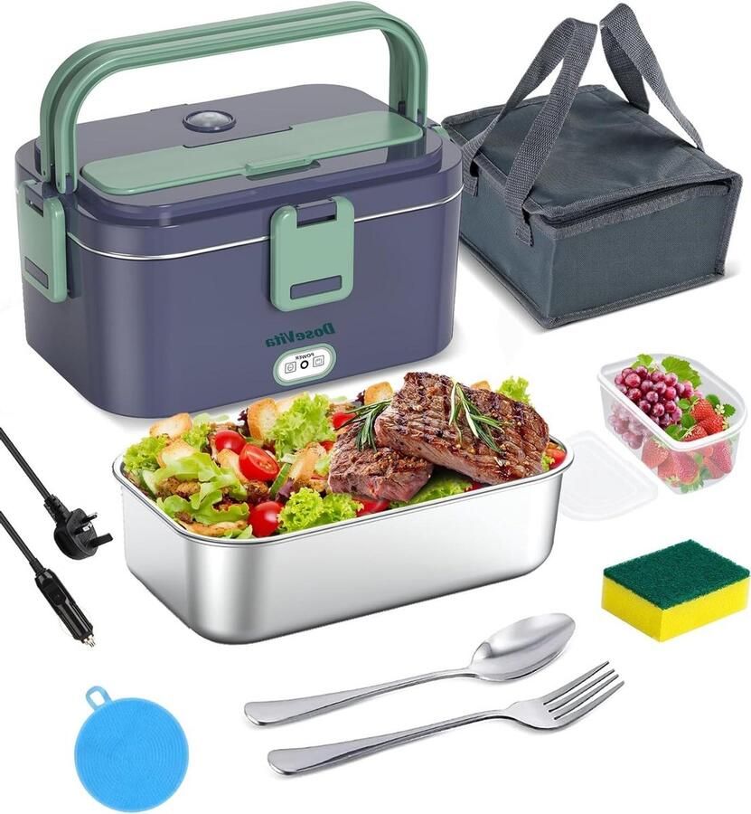 Elektrische Lunchbox Voedselwarmer Draagbaar Onderweg Eten Opwarmen Snelle 70W Verwarming 1.8 Liter Koninklijk Blauw