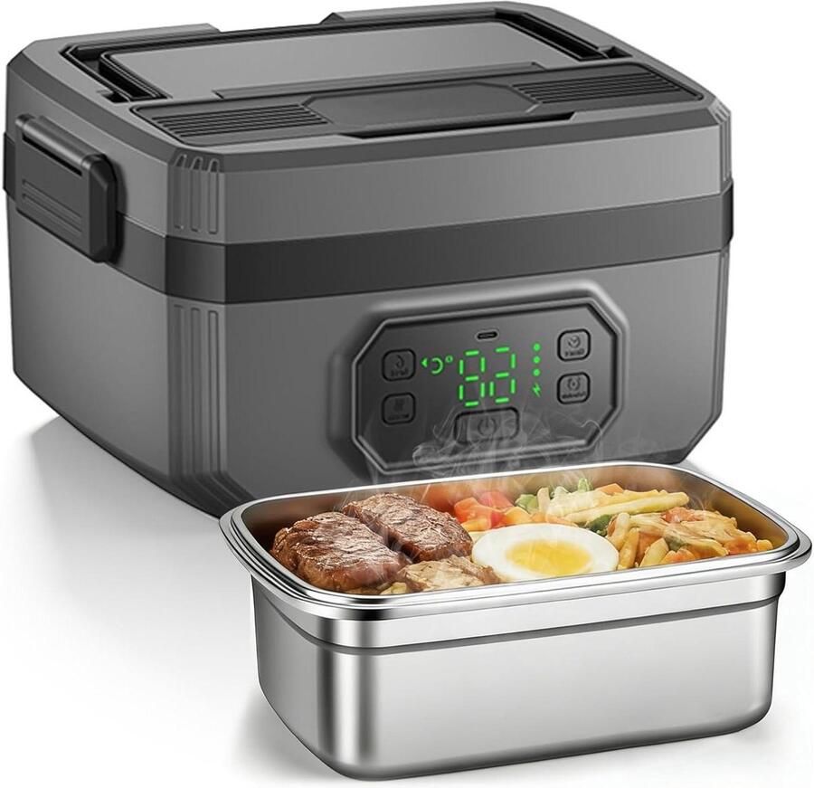 Elektrische Lunchbox Draagbare Voedselwarmer Warme Maaltijden Onderweg Geïntegreerde Batterij 16 Liter Grijs