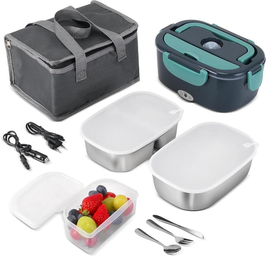 Elektrische Lunchbox Verwarmbare Voedselcontainer Warme Maaltijd Onderweg 3-in-1 Stroomvoorziening 15 Liter Capaciteit Zwart