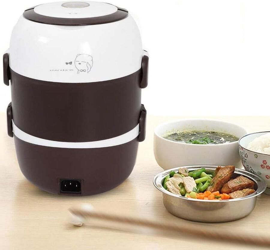 Elektrische Lunchbox Voedselwarmer Rijstkoker Warme Maaltijd Onderweg 360 Graden Stoomverwarming 2 Liter Rood