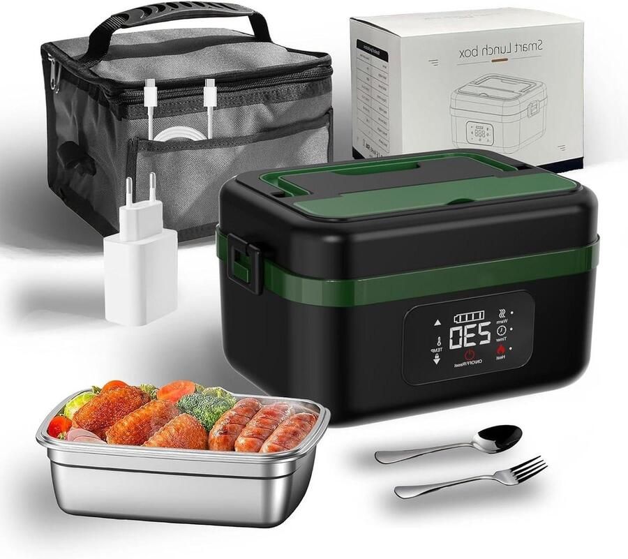 Elektrische Lunchbox Warme Maaltijd Onderweg Eten Met Ingebouwde Batterij 1 Liter Inhoud Zwart