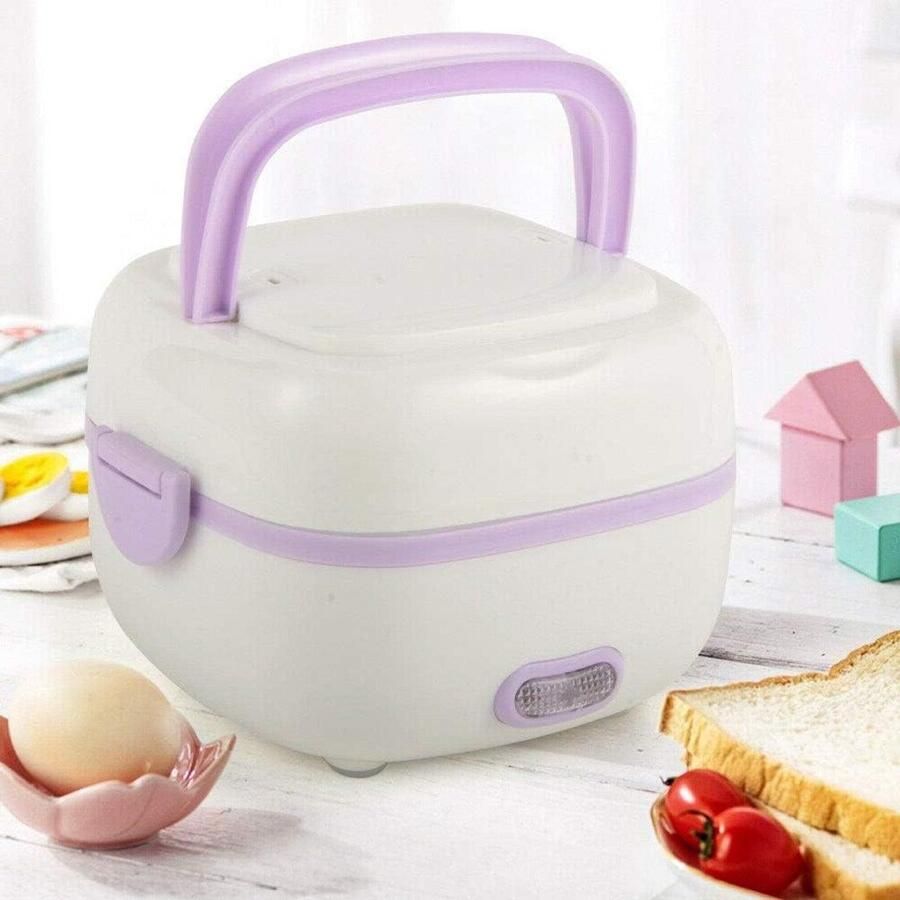 Elektrische Lunchbox Warmer voor onderweg Maaltijden opwarmen 2-in-1 functie 1 liter Paars