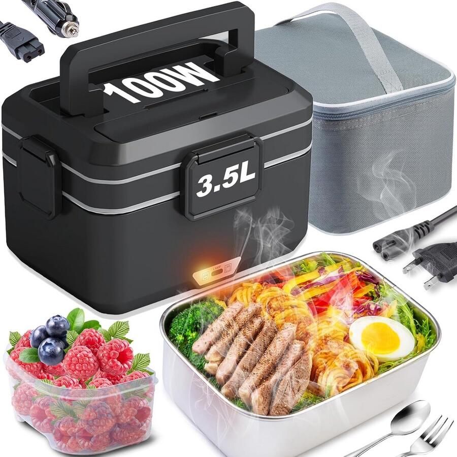 Elektrische lunchbox Warmhoudbak Onderweg eten Snel opwarmen 35 liter Zwart