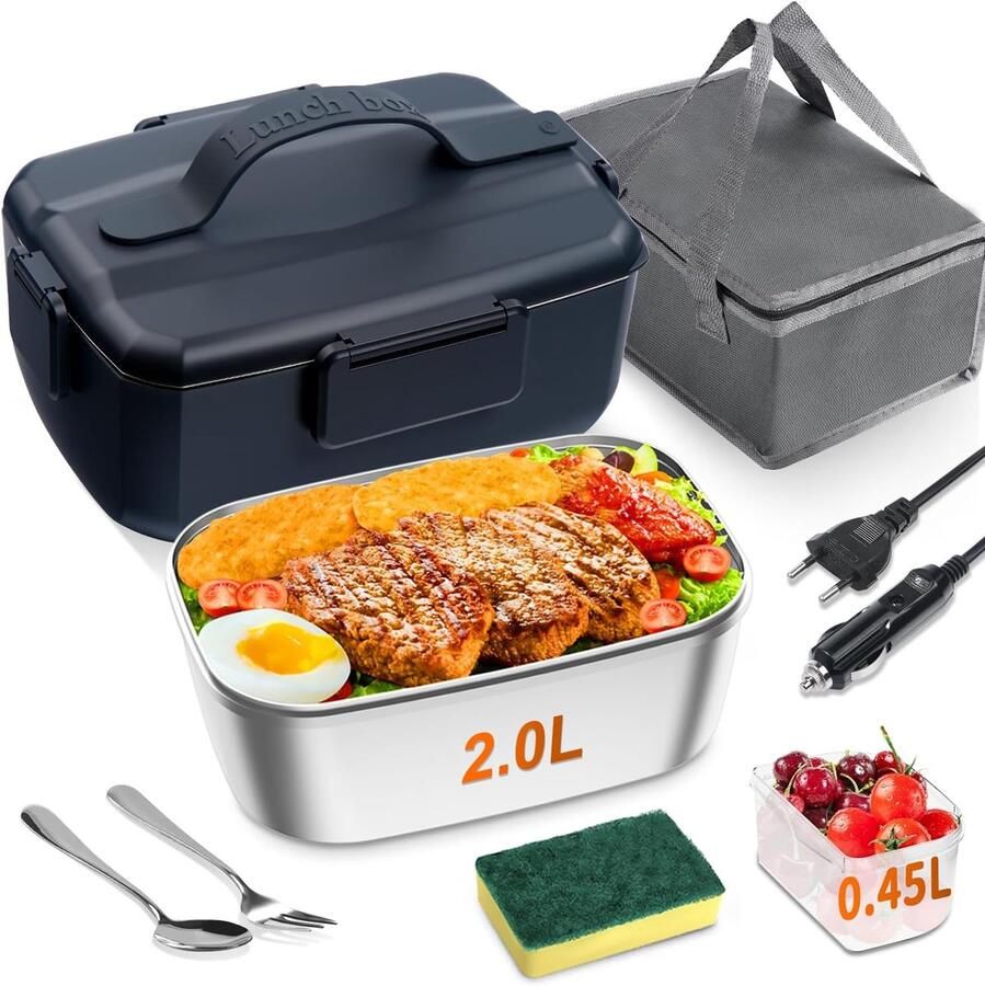 Elektrische Lunchbox Warmhoudbox Maaltijd Opwarmen Dubbel Container 1.2 kg Zwart