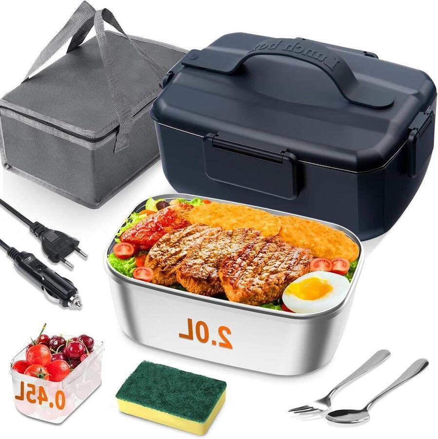 Elektrische Lunchbox Warmhoudbox Maaltijd Opwarmen Dubbel Container 26.8 cm Zwart